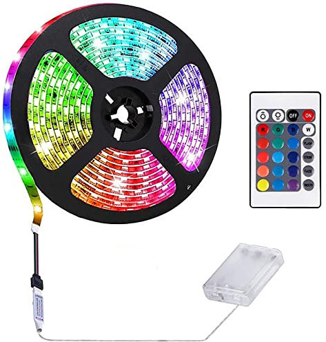 KINGCOO Tira de luces LED alimentadas por pilas con control remoto de 24 teclas, tira de luz de fondo de TV para interiores y exteriores (1 paquete, 2 m, 120 LED)
