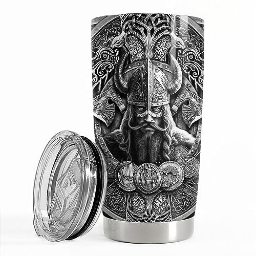 SANDJEST Wikingerbecher, 590 ml, Wikinger-Geschenk für Männer, Wikinger-Geschenk, Edelstahl, isoliert, für Kaffee, Reisebecher, Geschenke für Geburtstag, Weihnachten