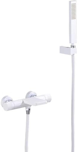 SXLSZ Wasserfall Badewannenarmatur,Thermostat Wannenbatterie Badewannenarmaturen,Mischbatterie Badewanne,Messing Wand Dusche Badewanne Wasserhahn,Weiß