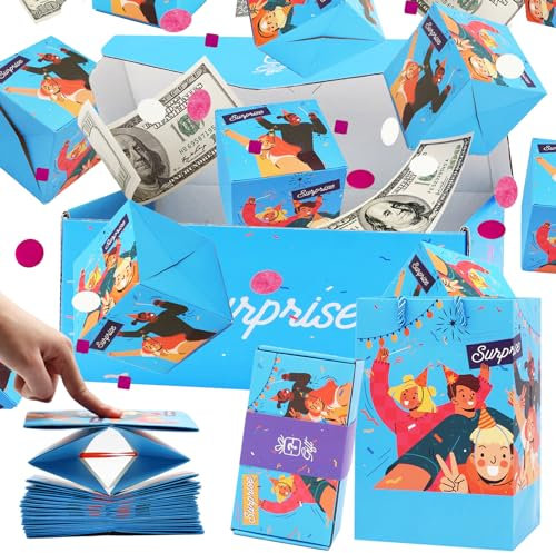 Überraschung Geschenkbox Explosion für Geld, Einzigartige Faltbare Hüpfende Rote Umschlag Geschenkbox mit Konfetti, Bargeld Explosion Luxus für Geburtstag Jahrestag Valentine Vorschlag (16 Sprünge)