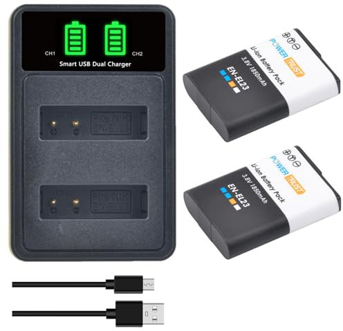PowerTrust 2-Pack EN-EL23 Battery and Type-c Charger for Nikon Coolpix P900 B700 P900s P600 P610 P810c