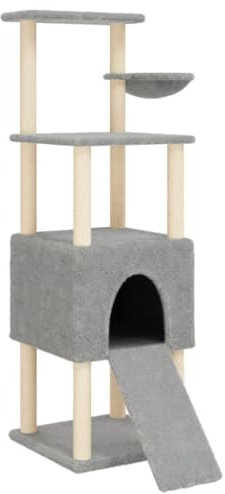vidaXL Kratzbaum, Katzenbaum mit Sisal Kratzsäulen, Katzenkratzbaum mit weicher Plüsch, Katzenspielturm Katzenturm Katzenmöbel, Hellgrau