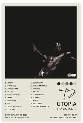 AmAzwi Travis Poster Scott Utopia Albumcover-Poster, 3 Leinwand-Poster, Schlafzimmer-Dekor, Sportlandschaft, Büro, Raumdekoration, Geschenk, ungerahmt: 30 x 45 cm