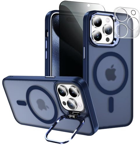 TXXO for iPhone 15 Pro Max Case for MagSafe Privacy Screen and Stand with Camera Lens Protector, Military Shockproof Scratch Matte Finish Slim Cover Magnetic Case for iPhone 15 Pro Max - Royal Blue