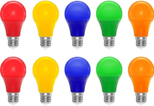ZFQ Bunte Glühbirnen LED E27 3W, A60 LED Farbige Glühbirne, Gemischte Farben Rot Gelb Blau Grün Orange, für ühnen Innendekorationen Halloween Weihnachten Party Bar, 10 Stück