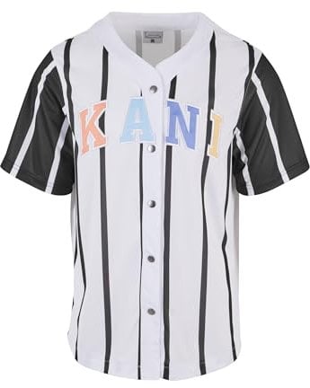 Karl Kani Herren KM241-040-1 Serif Striped Block Baseball Shirt White/Black, XL