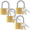 Lockwise 4 candados pequeños de latón macizo con llave, cerraduras con 12 mismas llaves, cerradura de armario de gimnasio con llave, cerraduras de almohadilla de almacenamiento para taquilla, puerta