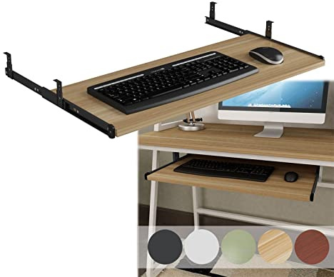 ZHSYXLB Sliding Keyboard Storage Shelfs, 5 Colors Wood Keyboard Tray for Under Desk, for Keyboard Mouse Drawer Tray, Home Office Study Table PC Game Desk Extender (Color : A-Teak, Size : 55cm x 27cm