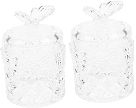SHOWERORO 2pcs Geprägte Glas Candy Box Deckel Maid Aufbewahrungsbox Für Schmuck Wattestäbchen Zuckerdosen