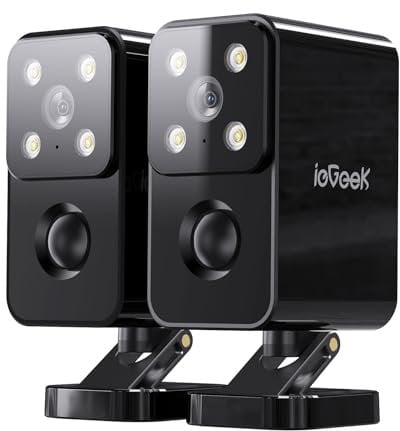 ieGeek 2k Security Camera Outdoor Wireless with Pan Rotating 180°, Rechargeable Battery Wifi Home Security Camera CCTV Camera Systems, Colour Night Vision, AI Motion Detection, Siren Floodlight, Black