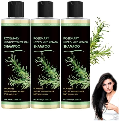 Rosmarin-Hydrolysiertes Keratin-Shampoo, Rosmarin-Hydrolysiertes Shampoo, Rosemary shampoo, Rosmarinblattöl-Shampoo,Weicher und flauschiger Reinigungs-Conditioner für Männer und Frauen (3PC)