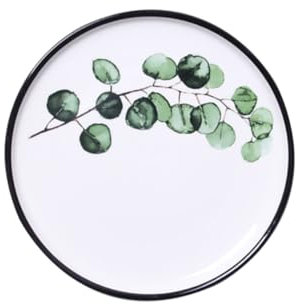 SHOWERORO 8 Plato De Ceramica Plato Con Estampado De Plantas Verdes Plato De Comida Plato De Desayuno Platos Redondos De Ceramica Plato De Bistec