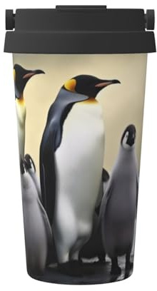 Isolierter Kaffeebecher mit niedlichem Pinguin-Familien-Design, doppelwandiger Vakuum-Edelstahlbecher mit auslaufsicherem Deckel und Griff, modischer tragbarer Reise-Thermobecher für kalte und heiße