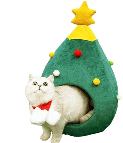 Weihnachts-Haustierhöhle, Katzenbett für Hauskatzen – Weihnachtsbaumhaus für Katzen, Weihnachtsbaum-Katzenhaus, Weihnachtsbaum-Katzenhaus, Baum-Katzenhaus, Katzenbett, Weihnachtsbaum-Zelthaus, Haustie