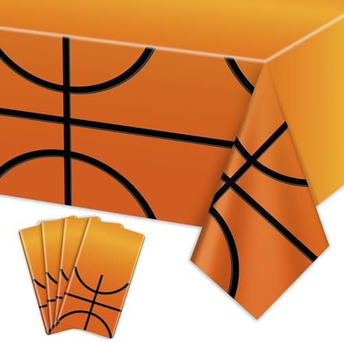 APUXXJUPA Basketball-Tischdecke, wasserdicht, für Basketball, Geburtstagsparty, Dekorationen, Sport-Partyzubehör, 130 x 220 cm, 4 Stück