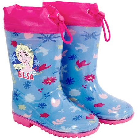 PERLETTI Stivaletti Pioggia Bambina con Anna Elsa Frozen - Stivali Disney Gomma Lilla Regno di Ghiaccio - Galosce per Bimba Impermeabili con Suola Antiscivolo e Coulisse (Fiori Colorati, 30/31 EU)