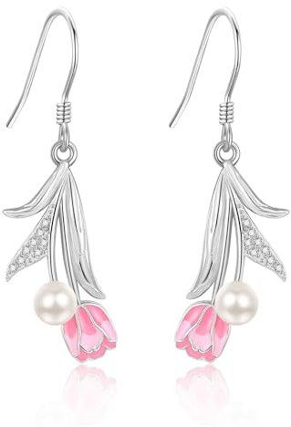 Tulpen Ohrringe S925 Sterlingsilber Tulpen Ohrhänger/Tropfen Ohrringe Tulpenblume Schmuckgeschenke für Frauen