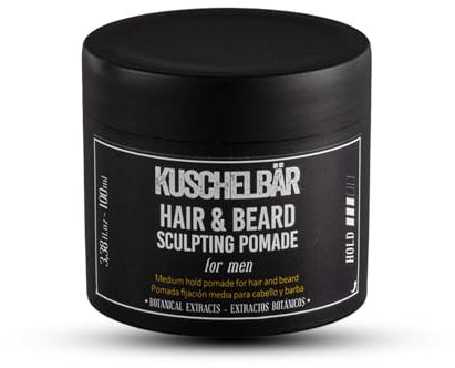 KuschelBar - Pomade Herren - Haarpomade Männer - für Haar und Bart - Bartpomade mit Mattem Finish, Wasserbasiert, mit Bienenwachs, Pflanzlichen Extrakten und Sanfter Duft - 100 ml