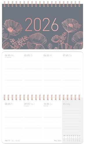 Häfft® Pocket Wochen-Tischkalender 2026 klein (16,1 x 9,7 cm) quer Poppy | 1 Woche 2 Seiten, Mini Schreibtisch-Kalender