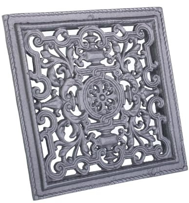Gusseisen Lüftungsgitter 23 x 23 cm – Warmluftgitter für Kamin & Ofen – Antikes Vintage-Design – Rustikale Ventilationsabdeckung für Kachelöfen, Holzbacköfen & Kamine (Graphit)