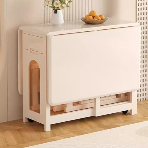 PLMNBQWE Ausziehbarer Esstisch, klappbarer Esstisch mit Universalrädern und Schubladen, Klapptisch für Küche, Esszimmer und Wohnzimmer