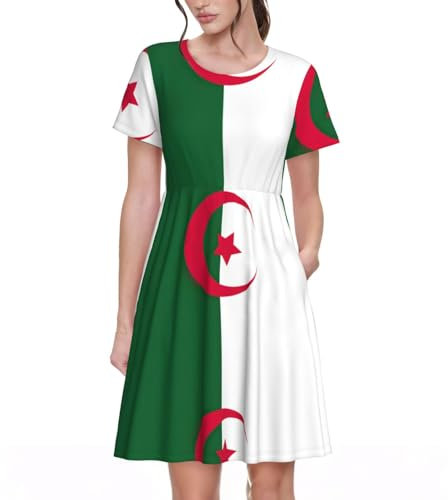 WCXTHGFA Robe d'été chic avec drapeau de l'Algérie pour femme, robe maxi décontractée, pour les vacances à la plage et au quotidien, Noir , XXL