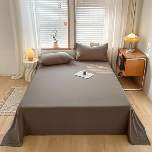 JIANINGHOME Bettlaken ohne Gummizug,200x230cm,Dunkelbraun,Weiches und pflegeleichtes Betttuch aus Baumwolle ohne Gummizug