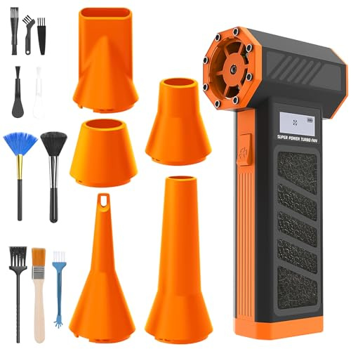 Elektrische Staubgebläse, Elektrische Druckluftspray Luftdruckspray, 4-Gang 130000 U/min 2 in 1 Compressed Air Duster mit 5000mAh Akku, USB Mini Staubsauger für Tastatur, PC, Sofa, Auto (orange)