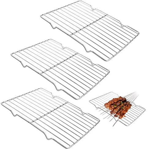 MHYMX Griglia per torte, 3 pezzi, griglia di raffreddamento in acciaio inox, rettangolare, grande griglia da forno, lavabile in lavastoviglie, per cuocere, raffreddare, grigliare, arrostire (31 x 20 x