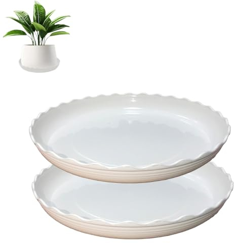 Globellapro Lot de 2 soucoupes rondes pour pots de fleurs - 14 cm - Blanc - Avec dentelle - Pour jardin/balcon/intérieur ou extérieur