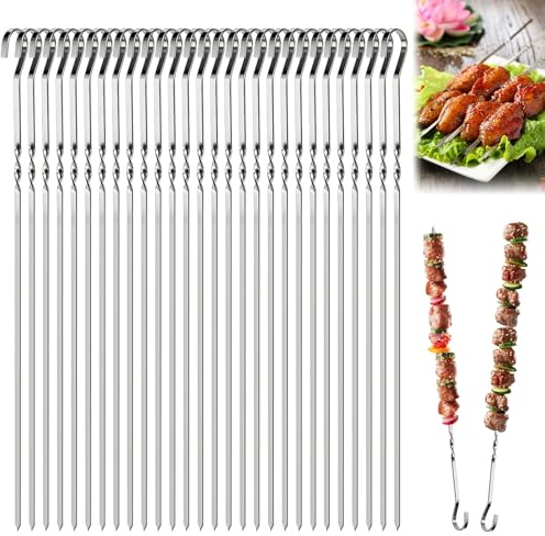 VUTYNKO Grillspieße Edelstahl, 40 Stück 30CM Schaschlikspieße Edelstahl | BBQ Grill Spieße, Wiederverwendbare Grillspieße Metall für Fleisch Gemüse für Lagerfeuer oder Eine Grillschale