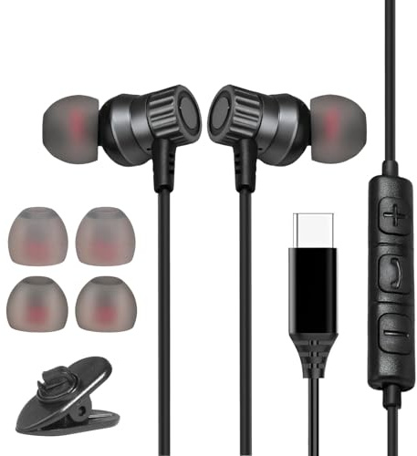 Auriculares USB C con cable, auriculares USB C para Samsung Galaxy S25 Ultra S24 FE S23 S22 A56 A55 A54 A53 A36 A35 A34 A26 A17 A16, auriculares tipo C para iPhone 17 Air 16 16e 15 Pro Max Plus