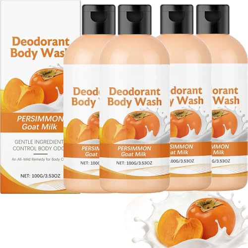 Gel douche au lait de chèvre kaki - Gel douche anti-odeur - Doux pour les peaux sensibles - Pour aisselles, cuisse intime, zone bikini, pieds malodorants, aisselles (4 pièces)
