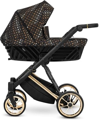 Kunert Ivento Premium 2in1 Kinderwagen mit Goldrahmen, Aluminiumrahmen, Bunt (Schwarz/Braun)