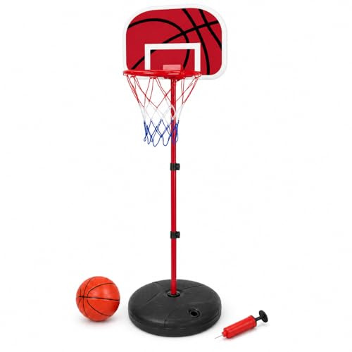 7FT Basketball Hoop Set with Stand, Portable Outdoor Indoor Basketball System with Backboard, Base, Ball & Pump, Kids Garden Basketball Net