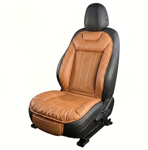Ctopkatuo Nappa Leder Sitzschoner Auto, Sitzkissen Auto, Autositzschoner – Sitzauflage Auto Vordersitze, atmungsaktiv-ergonomisch, mit Silikon-Rückseite & Tasche, universell für PKW/SUV/LKW (Braun)