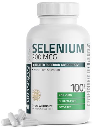 Bronson Selenium 200 mcg – Yeast Free Chelated Amino Acid Complex - Essential Trace Mineral with Superior Absorption, 100 Vegetarian Capsules