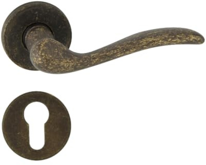 domino Türgriff Drückergarnitur PZ-Profilzylinder Set Rund-Rosette Türklinke für Bürotür, Kellertür & Innentür Türbeschläge aus Messing Bronze Antik Türdrückergarnitur TULUZA-R M75