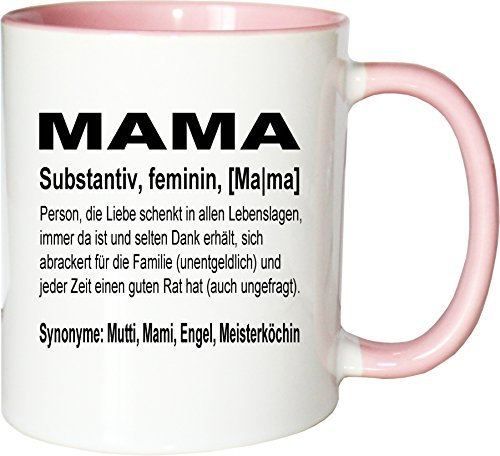 Mister Merchandise Kaffeebecher Tasse Mama Definition Mutter Mutti Geschenk Muttertag Baby Schwanger Teetasse Becher Weiß-Rosa
