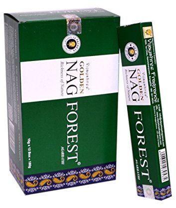 Vijayshree Golden Nag Forest Räucherstäbchen, 6 Packungen / 120 Stäbchen, Duft aus Indien
