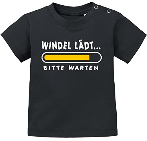 MoonWorks® Baby T-Shirt Kurzarm Babyshirt Windel lädt Bitte warten Spruch lustig Jungen Mädchen Shirt schwarz 80/86 (10-15 Monate)