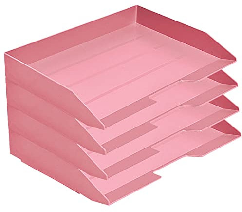 Acrimet Stapelbare Briefablage im Querformat, Büro-Organizer für Papier und Dokumente im A4-Format, Robuster Kunststoff (Farbe Rosa) (4 Stück)