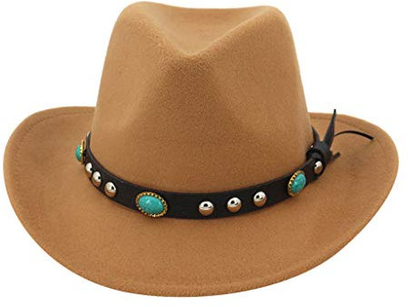 SALUCIA Unisex Damen Herren Cowboyhut Filzhut Outdoor Jagdhut aus Wolle mit formbarer Krempe und Hutband - Karneval Fashing Cosplay Kostüm Kleidung Accessoire