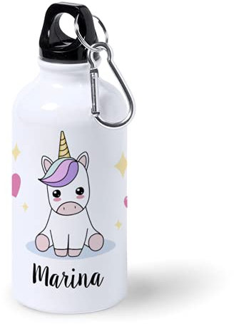 Kadoo Regalos Botella de Aluminio Personalizada Infantil Unicornio Con Nombre (400ml)
