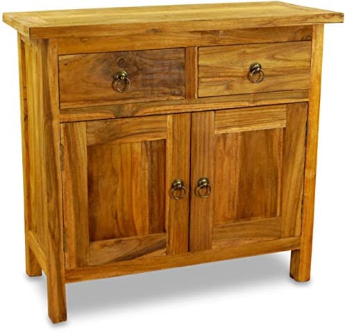 livasia Teak Kommode mit Schubladen und Tür, Highboard aus Java, Teakholzmöbel 75x35x70cm (Braun)