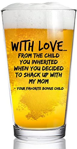 DU VINO Beer Pint Glass Gift for Bonus Dad - The Child You Inherited - 16 oz, Modern, Yellow, Dishwasher Safe