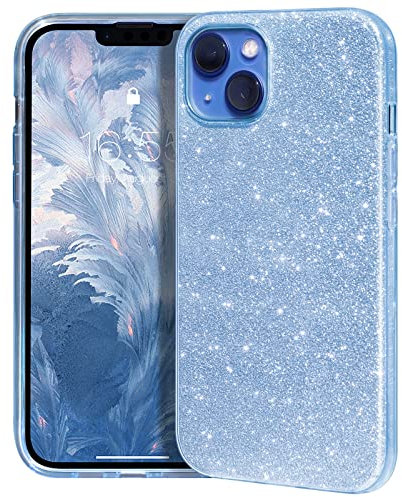 MATEPROX Glitter Case Compatible with iPhone 13 Case Anti-Slip Sparkly Bling Protective Cover for Women, Slim Shockproof Crystal Hard Shell Cases for iPhone 13 6.1''-Blue