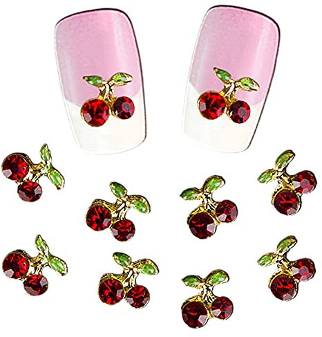 Remorui 10 Pcs 3D Cherry Shape Nail Art Rhinestone Studs Glitters Nail Charms Nail Stones Decorations Nail Gems Random