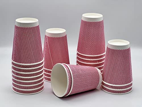HOT BARGAINS, 200 x 12oz / 360ml Disposable Coffee Cups Leak Proof Triple Layered Recyclable Paper Cups for Hot and Cold Drinks Takeaway Cups - 200 X 12oz Cups Only (RED & White)