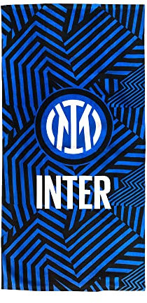 Inter Strandtuch aus Frottee, 70 x 140 cm, Logo, 100% Baumwolle, offizielles Produkt, schwarz-Blaue Grafik
